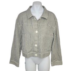 Oak +  Fort Striped Cotton Button Up Cropped Jacket Size XL